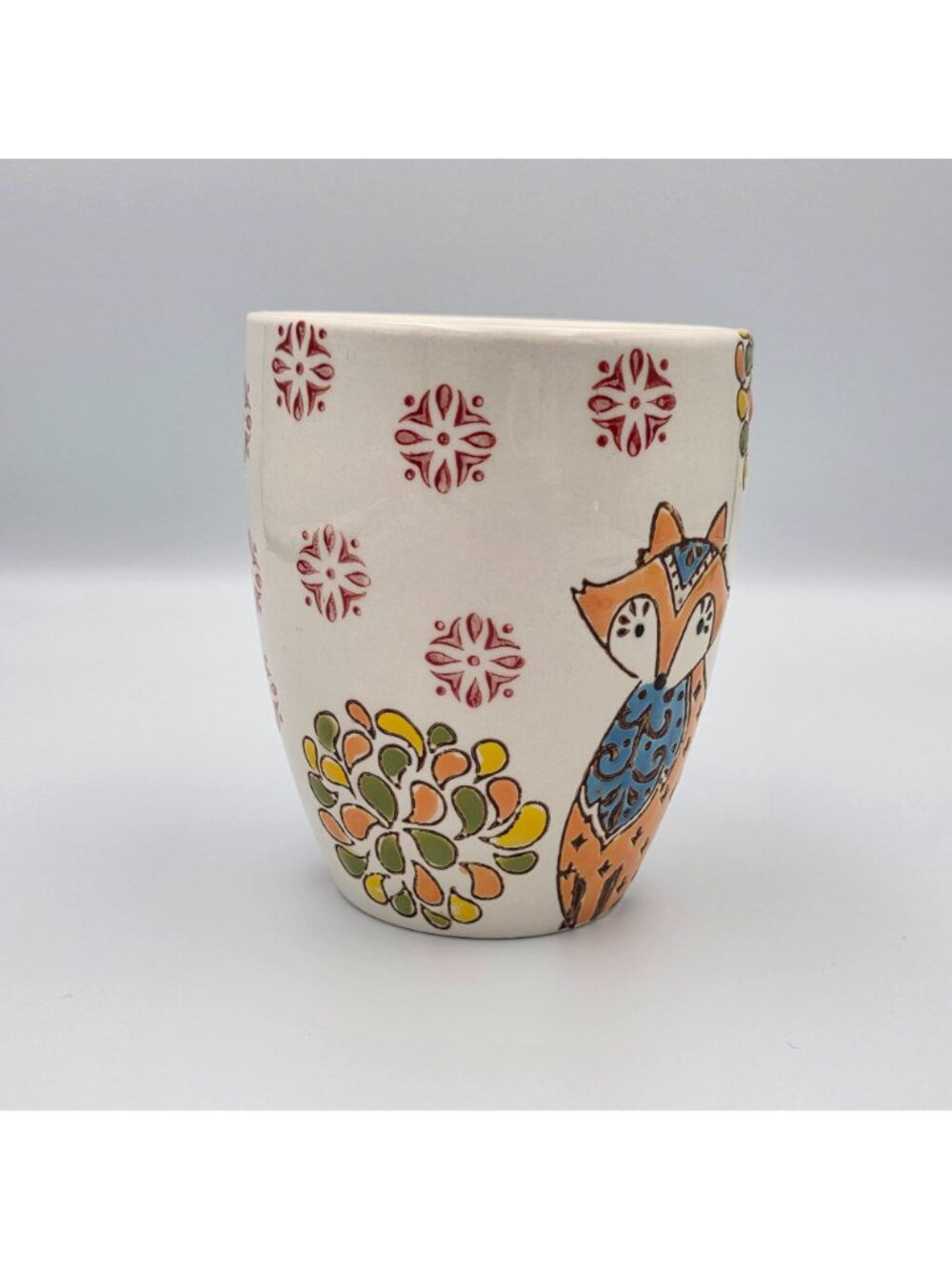 Fox-Themed Ceramic Mug Green Handle Colorful Designs 16oz - Picture 3 of 7
